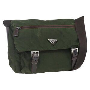 Authentic PRADA Shoulder Bag Nylon Green Silver
